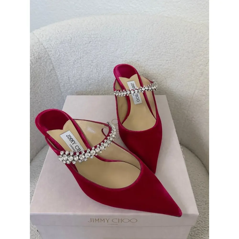 sale ends 5/24 Jimmy Choo Bing Velvet Crystal-Strap Slingback Pumps Cherry 38